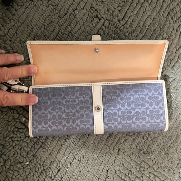 Vintage Blue Logo Coach Wristlet with white strap and buckle. Snap Closure - Picture 5 of 8